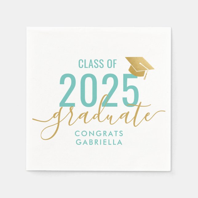 Class of 2023 Teal Gold Graduation Napkin (Front)