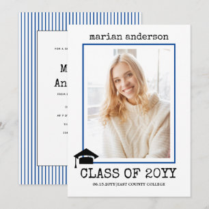 Class of 2023 typewriter blue graduation photo invitation