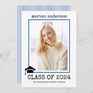 Class of 2023 typewriter blue graduation photo invitation