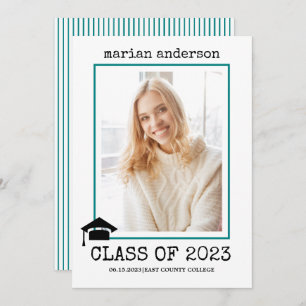 Class of 2023 typewriter teal graduation photo invitation