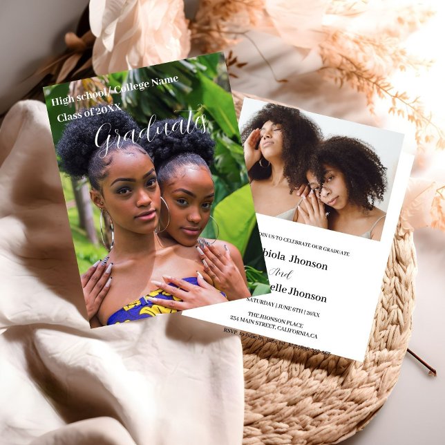 Class of 2023  white  script Double graduation  Announcement (Creator Uploaded)