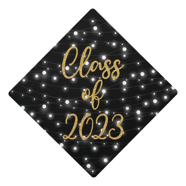 Class of 2023 with faux string lights graduation cap topper (Front)
