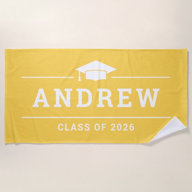 Class of 2023 Yellow Custom Graduate Name Beach Towel (Front)