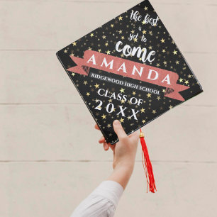 Class Of 2024 Best Is Yet To Come Black Gold Stars Graduation Cap Topper