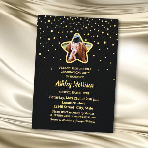 Class of 2024 Black and Gold Star Photo Graduation Invitation