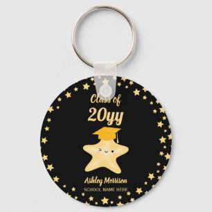 Class of 2024 Black and Gold Super Star Graduation Keychain