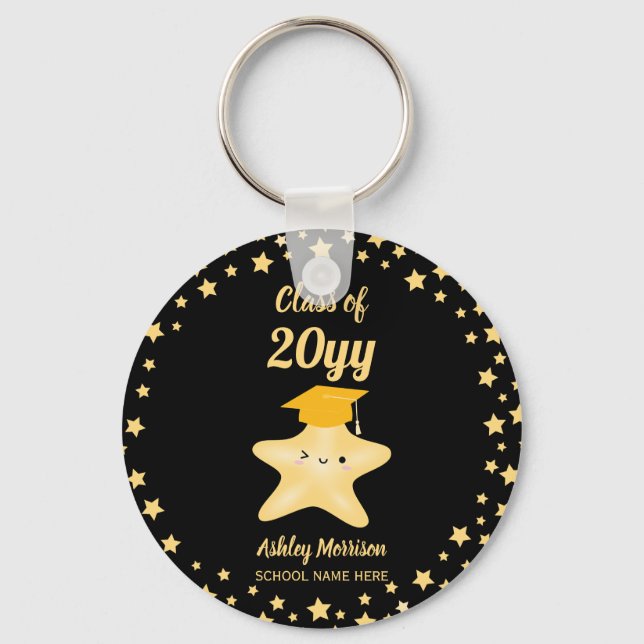 Class of 2024 Black and Gold Super Star Graduation Keychain (Front)
