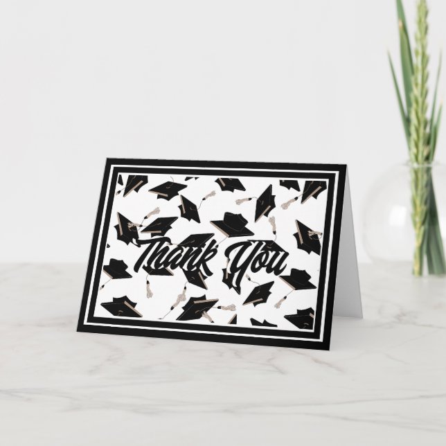 Class of 2024 Black and White Graduation Party Thank You Card (Front)