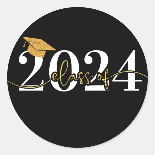 Class of 2024 Black & Gold Classic Round Sticker (Front)