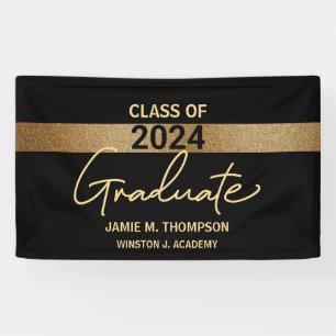 Class of 2024 Black Gold Name Graduation Adult Clo Banner
