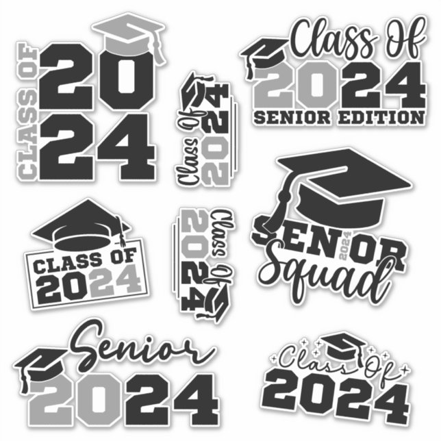 Class of 2024 Black Grey Custom-Cut Vinyl Sticker (Front)