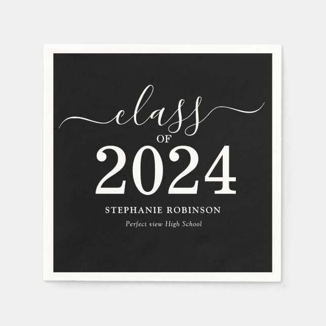 Class of 2024 Black White Graduation Party Napkin (Front)
