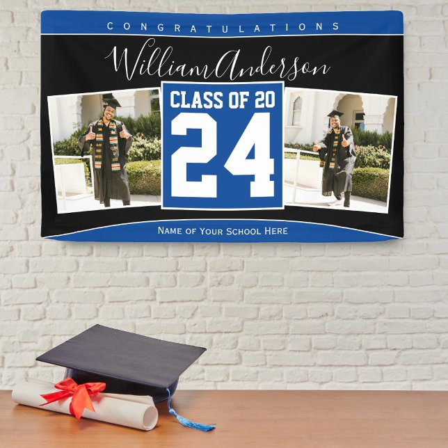 Class of 2024 Blue and Black Graduation Photo Banner (Creator Uploaded)