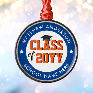 Class of 2024 Blue and Orange Graduate Graduation  Metal Ornament