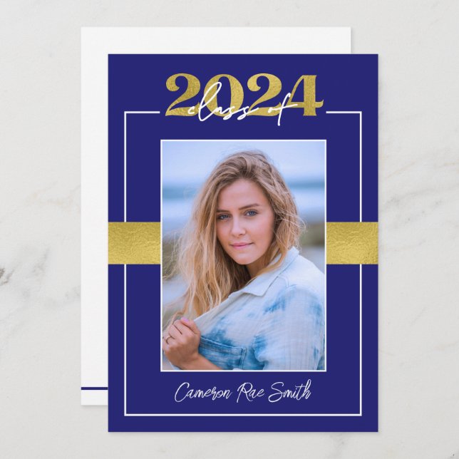 Class of 2024 Blue & Gold Graduation Party Invitation (Front/Back)