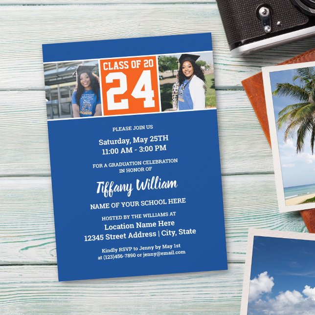 Class of 2024 Blue Orange Graduation Photo Collage Invitation (Creator Uploaded)