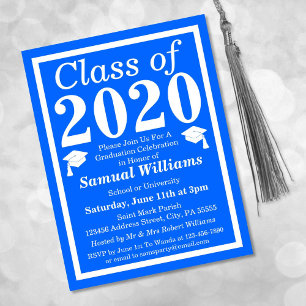 Class of 2024 Blue White Graduation Invitation Postcard
