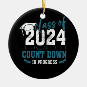 Class Of 2024 Count Down Funny Grad 2022 First Day Ceramic Ornament