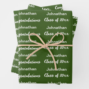 Class of 2024 Dark Green Congratulations Grad Name Wrapping Paper Sheet