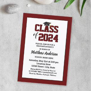 Class of 2024 Elegant Burgundy Dark Red Graduation Invitation