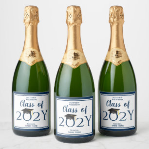 Class of 2024 Elegant Navy Blue Graduation Party Sparkling Wine Label
