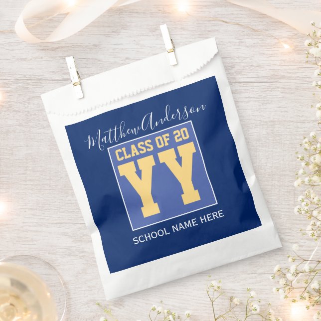 Class of 2024 Elegant Royal Blue & Gold Graduation Favour Bag (Clipped)