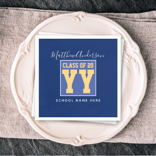 Class of 2024 Elegant Royal Blue & Gold Graduation Napkin
