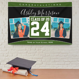 Class of 2024 Forest Green Black Graduation Photo Banner