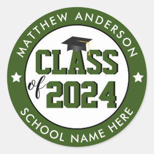 Class of 2024 Forest Green Graduation Party Classic Round Sticker