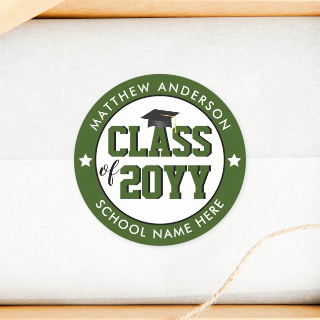 Class of 2024 Forest Green Graduation Party Classic Round Sticker (Creator Uploaded)