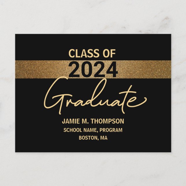 Class of 2024 Gold and Black Graduation Announceme Postcard (Front)