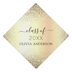 Class of 2024 Gold Girly Glitter Graduate Graduation Cap Topper