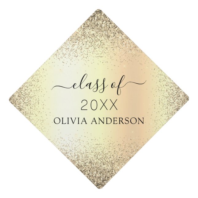 Class of 2024 Gold Girly Glitter Graduate Graduation Cap Topper (Front)