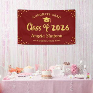 Class of 2024 Gold Red Bold Graduation Party Banner