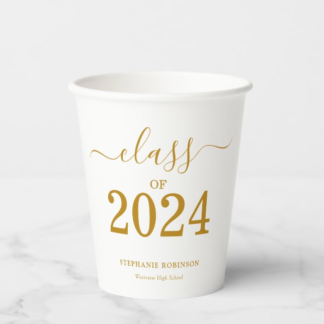 Class of 2024 Gold Script Graduation  Paper Cups (Front)