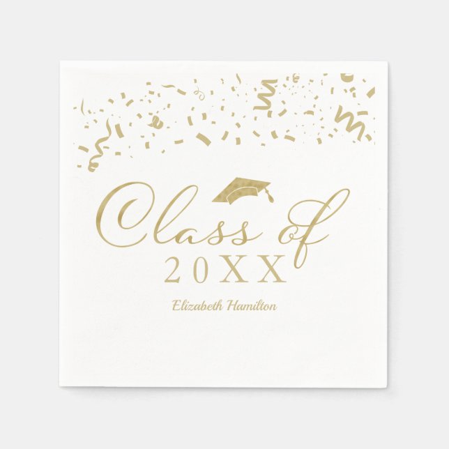 Class Of 2024 Gold Script Graduation Party White Napkin (Front)