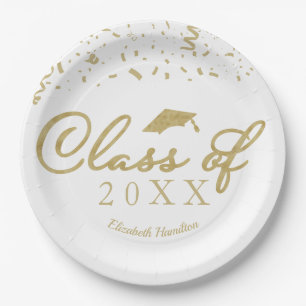 Class Of 2024 Gold Script Graduation Party White Paper Plate