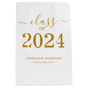 Class of 2024 Gold Script Typography Graduation Medium Gift Bag