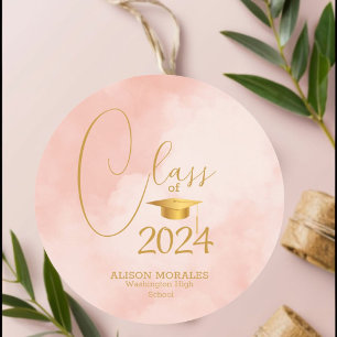 Class Of 2024 Goldenrod Peach Fuzz Graduation Classic Round Sticker