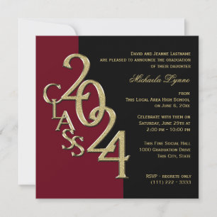 Class of 2024 Grad Burgundy and Gold Invitation