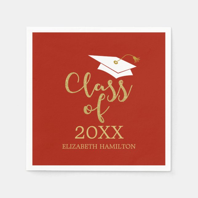 Class of 2024 Grad Cap Gold Glitter Calligraphy Napkin (Front)