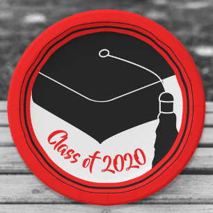 Class of 2024 Grad Cap Red and Black Paper Plate