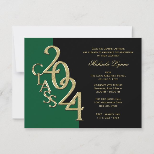 Class of 2024 Grad Gold with Colour Option Invitat Invitation (Front)