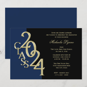 Class of 2024 Grad Gold with Colour Option  Invitation