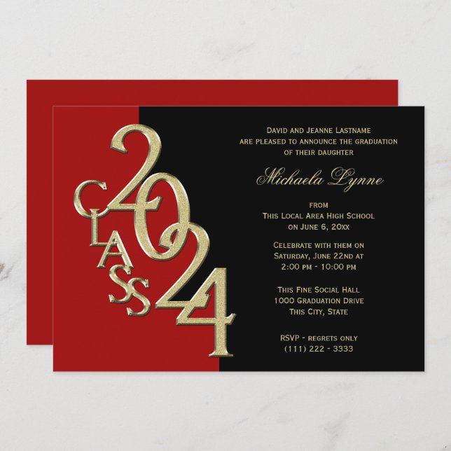 Class of 2024 Grad Gold with Colour Option Invitation (Front/Back)