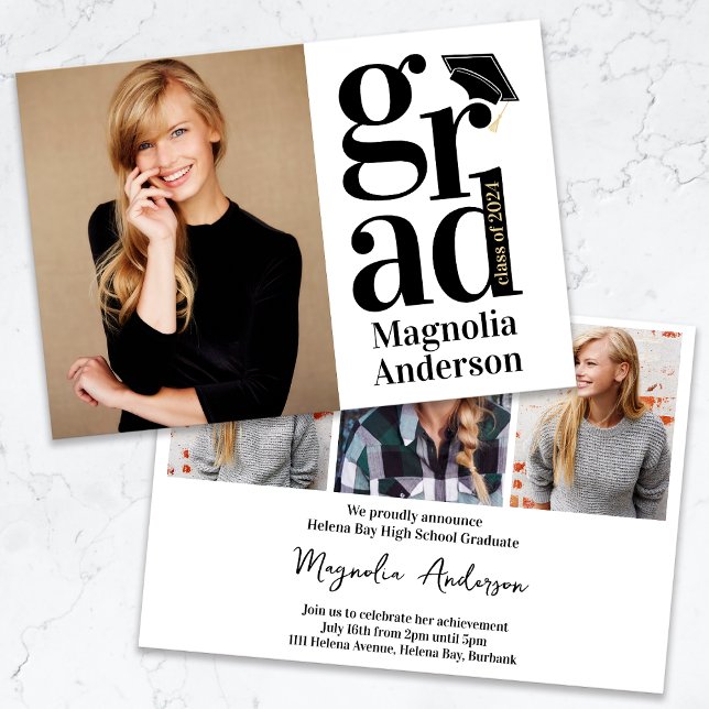 Class of 2024 GRAD Multi Photo Graduation Announcement (Creator Uploaded)