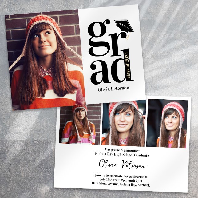 Class of 2024 GRAD Multi Photo Graduation Invitation (Creator Uploaded)