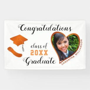 Class of 2024 Grad Photo White & Orange Graduation Banner