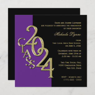 Class of 2024 Grad Purple and Gold Invitation