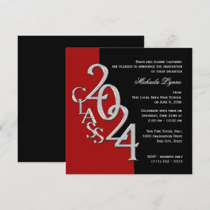 Class of 2024 Grad Red and Black Invitation